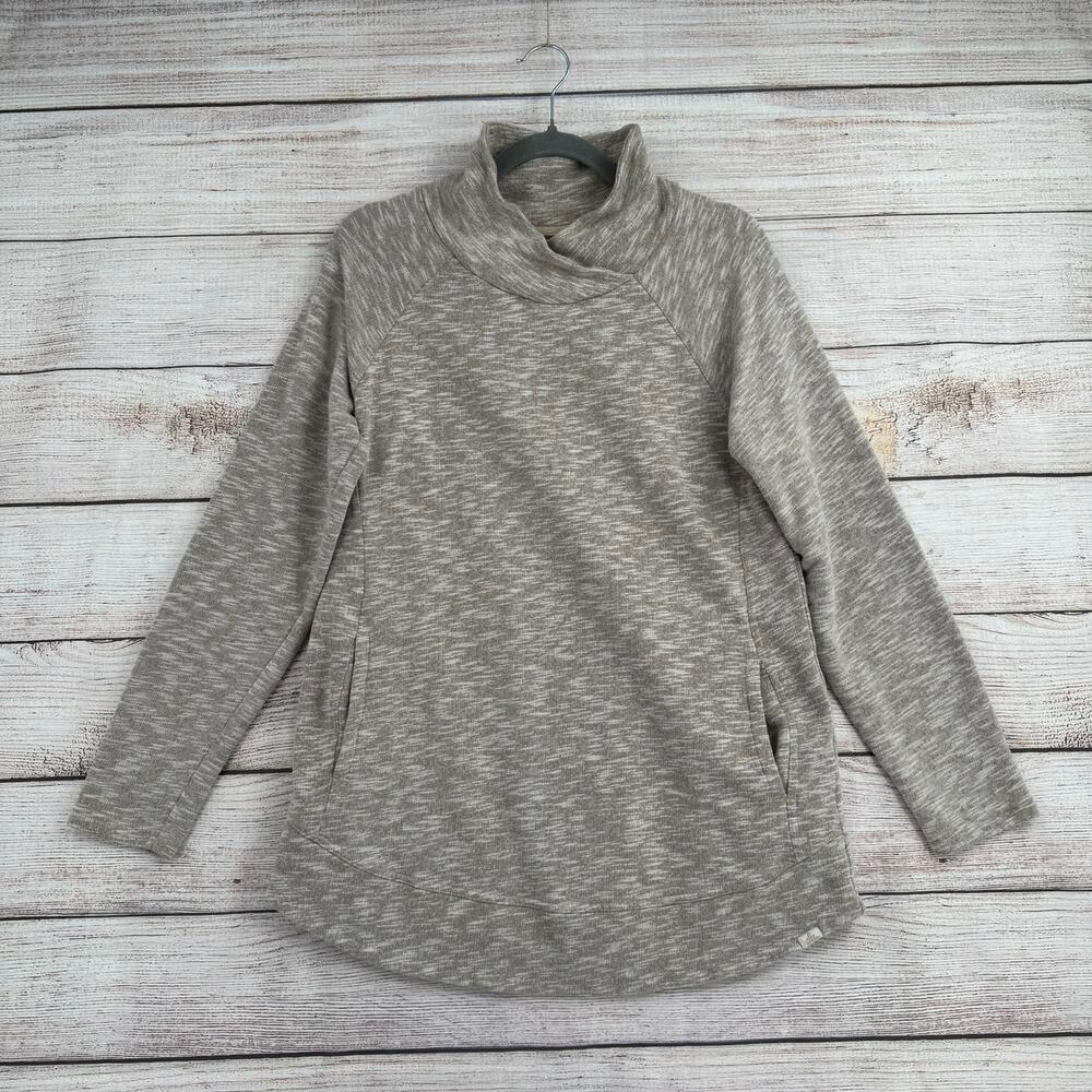 prAna Calexa Tunic‎ Cowl Neck Sweater Womens Large Beige French Terry Knit
